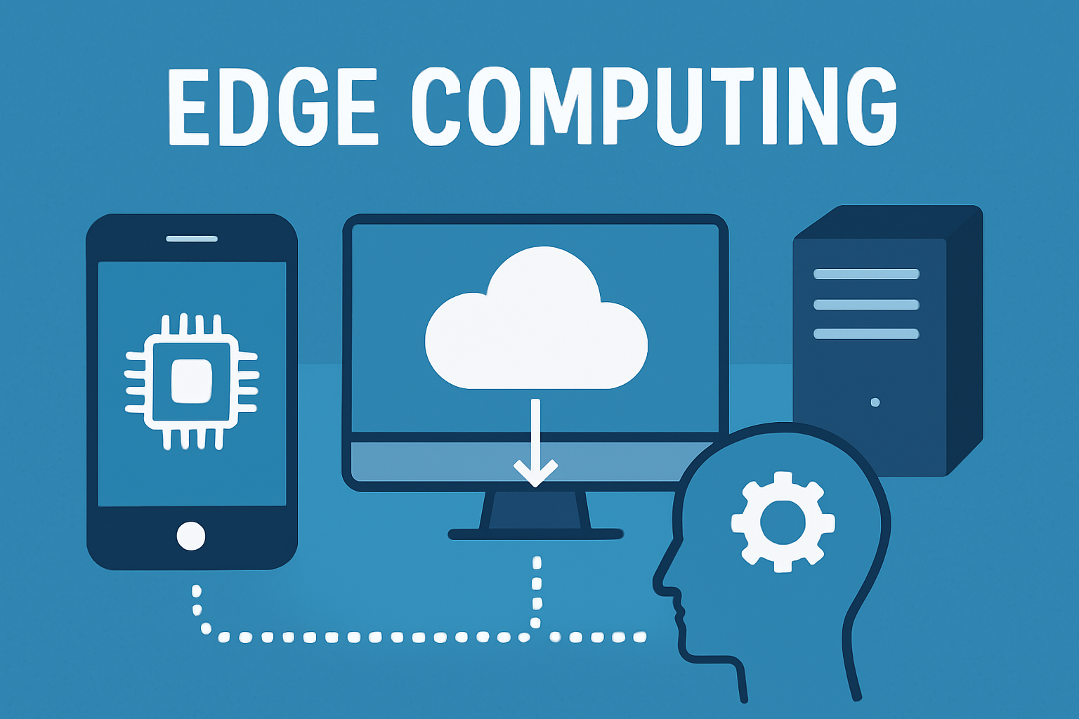 Edge computing illustration showing devices, cloud server, and local data processing